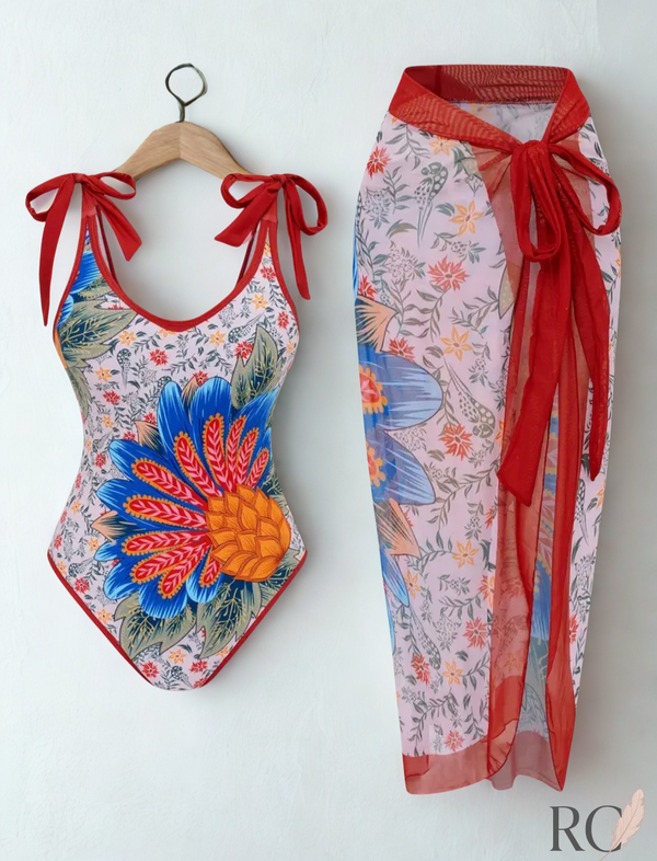 Island Glow – 2-Piece Set (Pineapple Print One-Piece + Skirt)