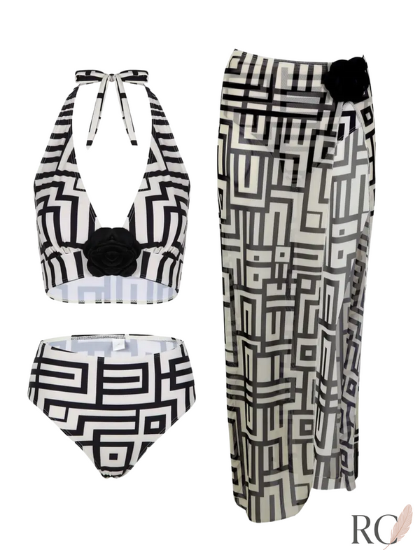 Monochrome Maze – Geometric Chic 3-Piece Set